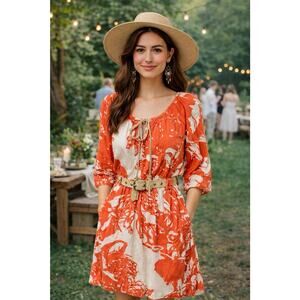 Tracy Reese NWT Anthropologie Easy Peasant Dress Sz S Persimmon Boho Silk Blend
